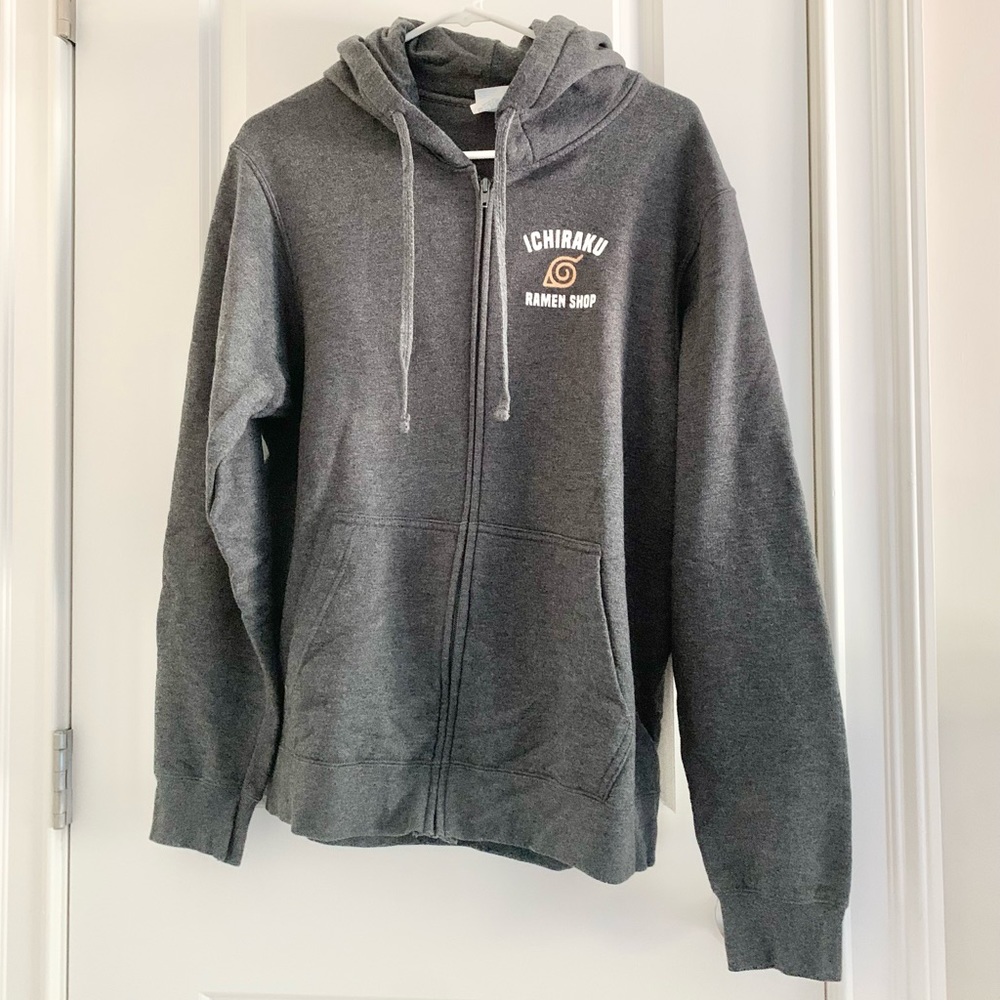 Naruto Ichiraku Ramen Hoodie Zip-Up Jacket Men’s Sz M Dark Gray